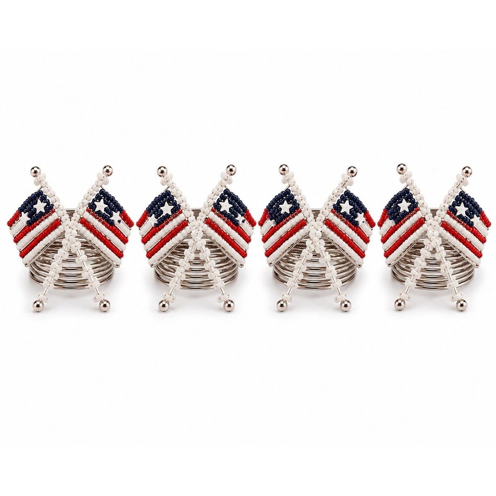 American Flag Beaded Napkin Rings Set of 4 Storehouse American USA Decor